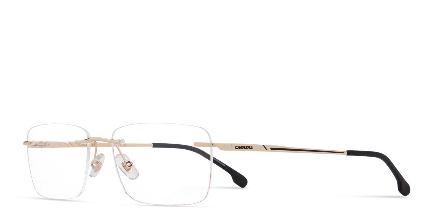 Shop Carrera Logo Lettering Wide Rimless Rectangle Eyeglasses in Gold online.