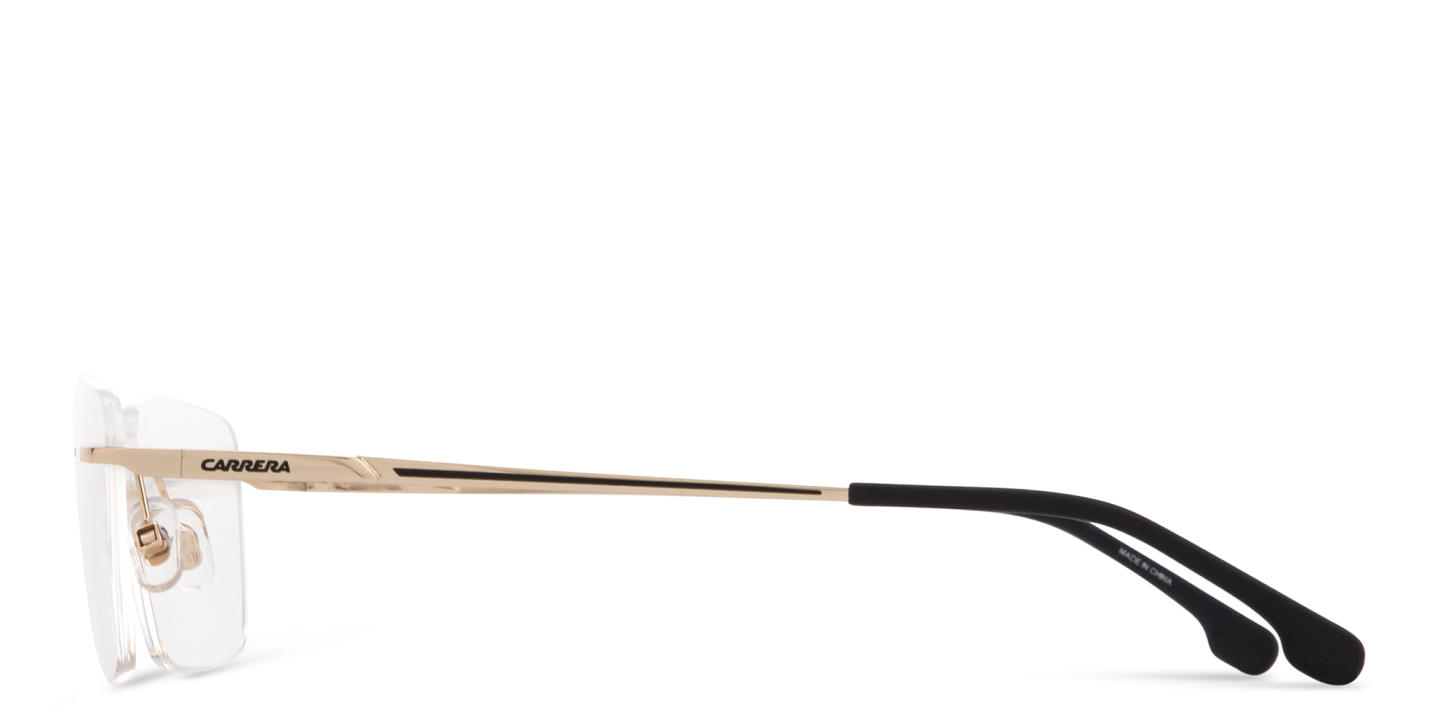 Shop Carrera Logo Lettering Wide Rimless Rectangle Eyeglasses in Gold online.