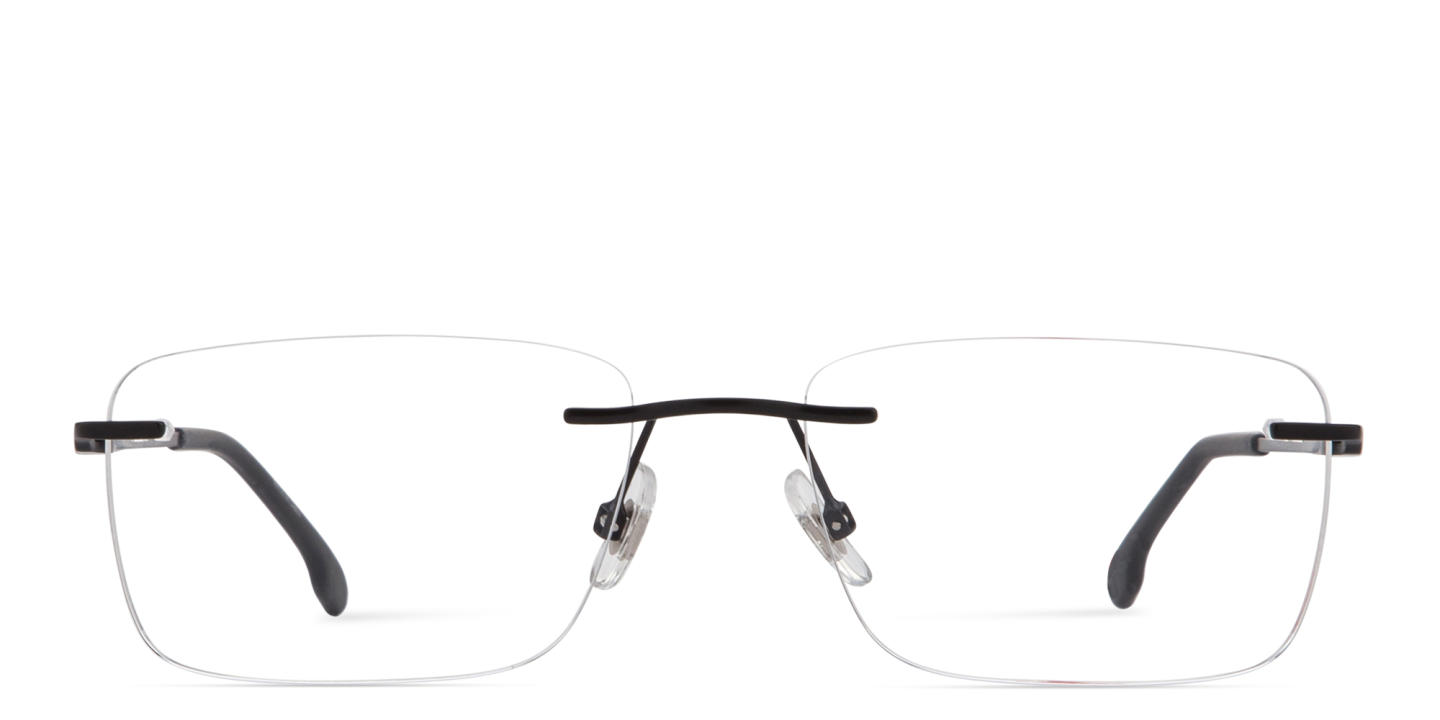 Shop Carrera Logo Lettering Wide Rimless Rectangle Eyeglasses in Black online.