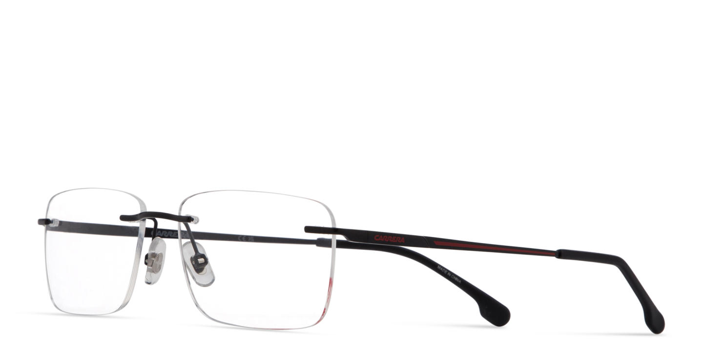 Shop Carrera Logo Lettering Wide Rimless Rectangle Eyeglasses in Black online.