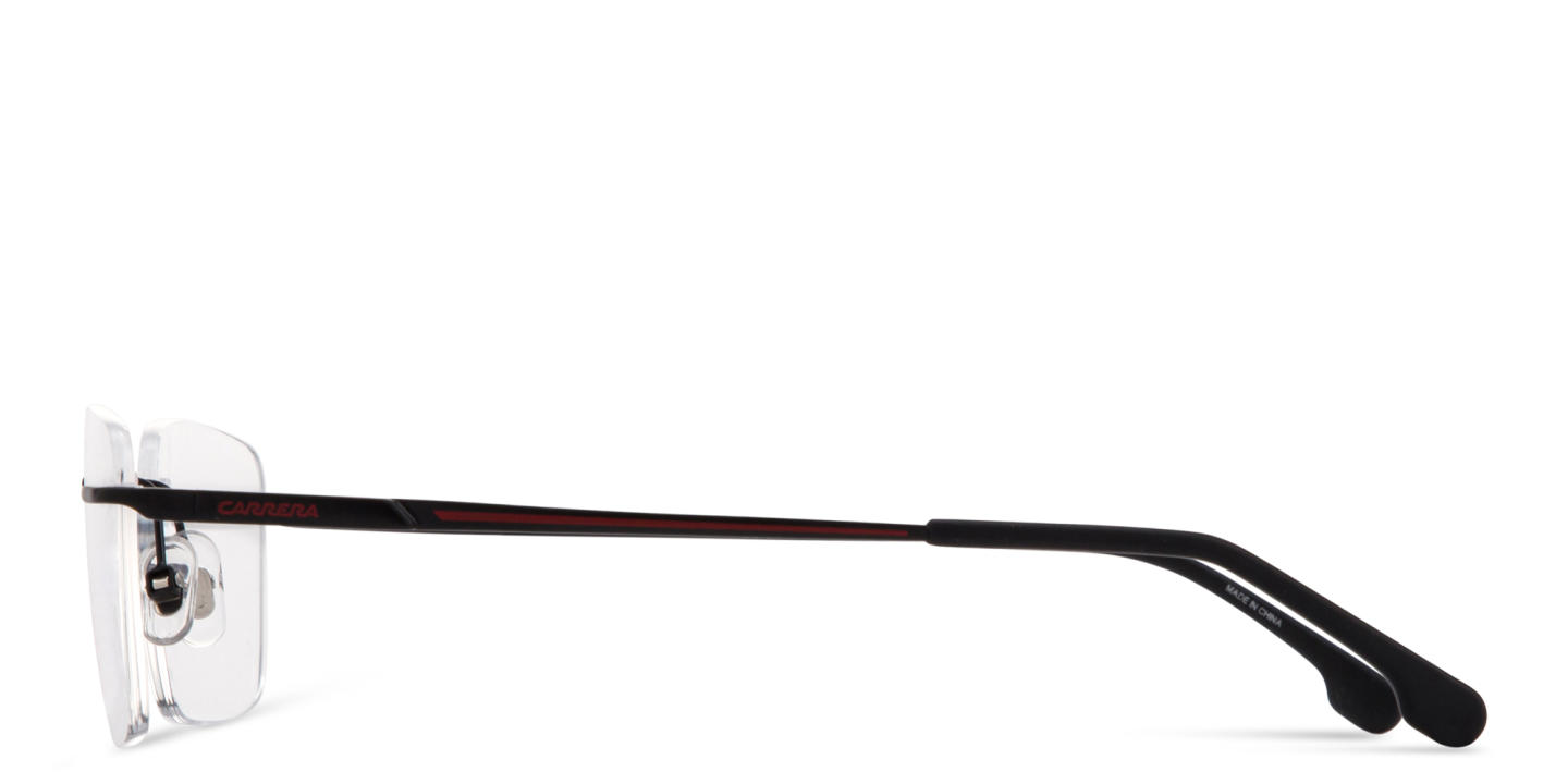 Shop Carrera Logo Lettering Wide Rimless Rectangle Eyeglasses in Black online.
