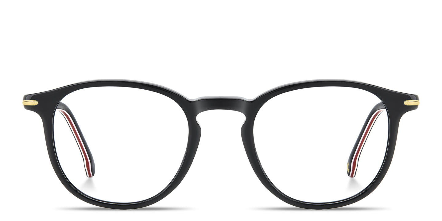Shop Carrera Logo Print Panthos Eyeglasses in Black Ruthenium online.