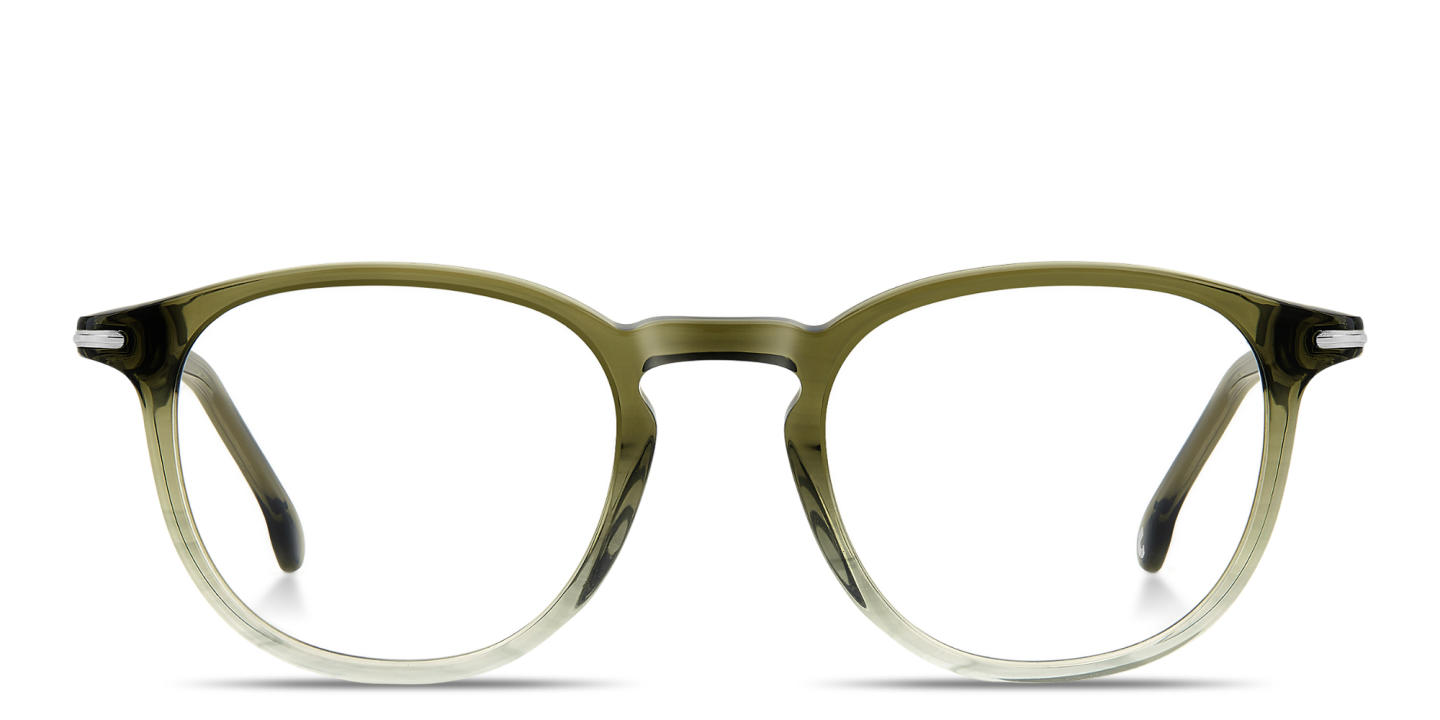 Shop Carrera Logo Print Panthos Eyeglasses in Green Horn online.