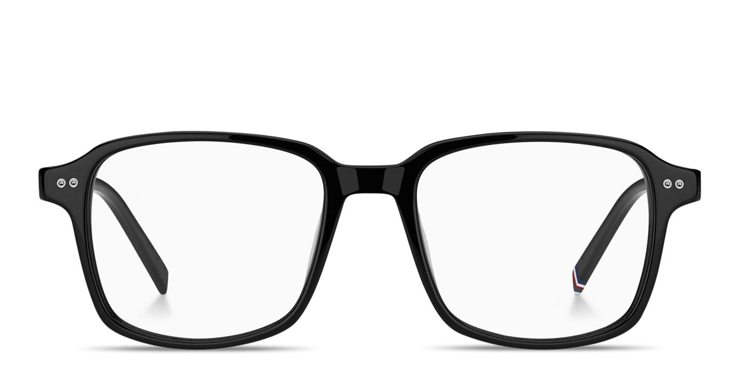 Shop Tommy Hilfiger Logo Square Eyeglasses in Black online.