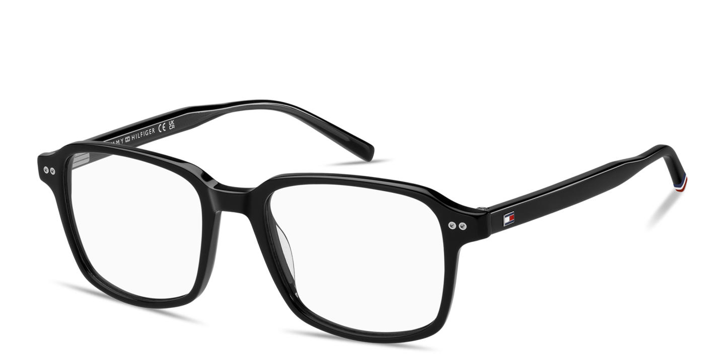 Shop Tommy Hilfiger Logo Square Eyeglasses in Black online.