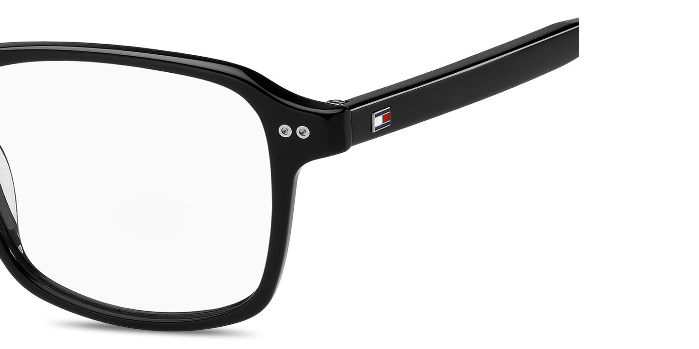 Shop Tommy Hilfiger Logo Square Eyeglasses in Black online.
