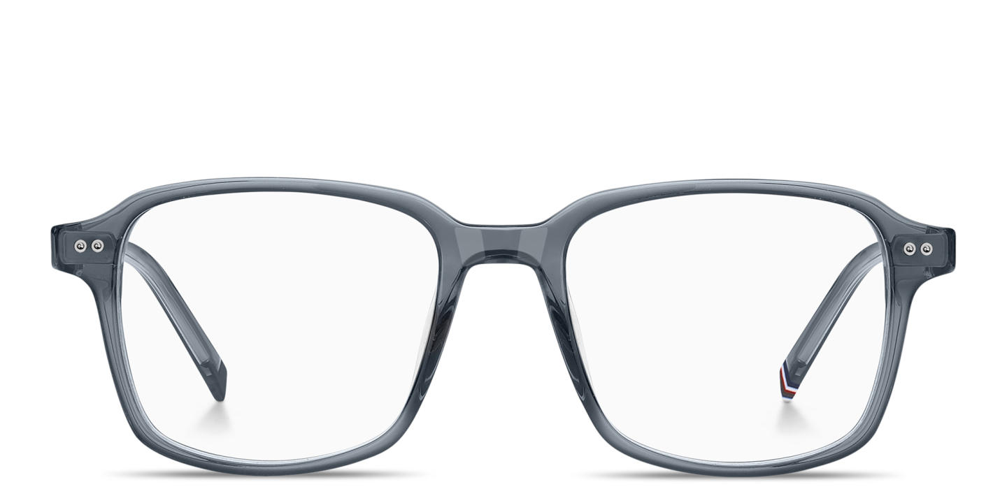 Shop Tommy Hilfiger Logo Square Eyeglasses in Transparent dark blue online.