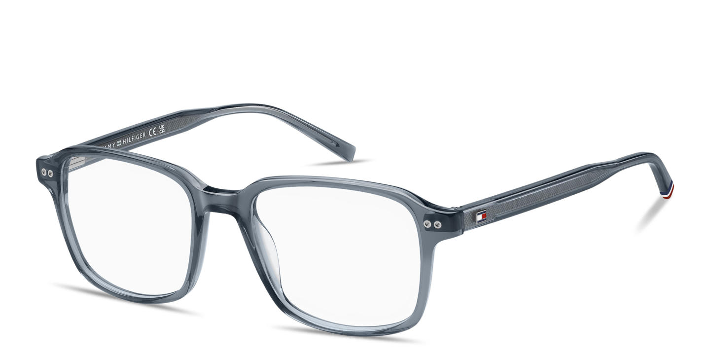 Shop Tommy Hilfiger Logo Square Eyeglasses in Transparent dark blue online.