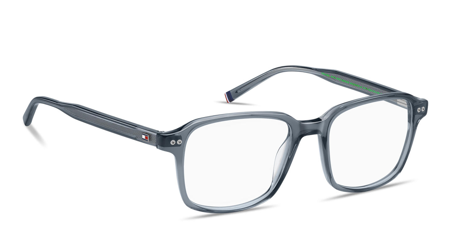 Shop Tommy Hilfiger Logo Square Eyeglasses in Transparent dark blue online.