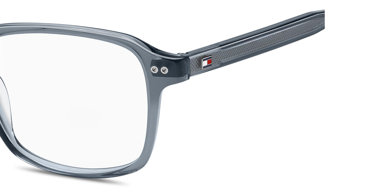 Shop Tommy Hilfiger Logo Square Eyeglasses in Transparent dark blue online.