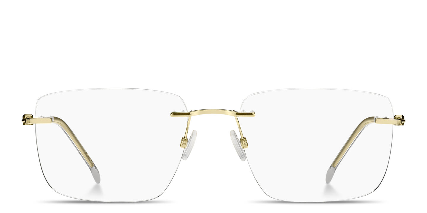 Shop Hugo Boss Logo Signature Rimless Rectangle Eyeglasses in Gold online.