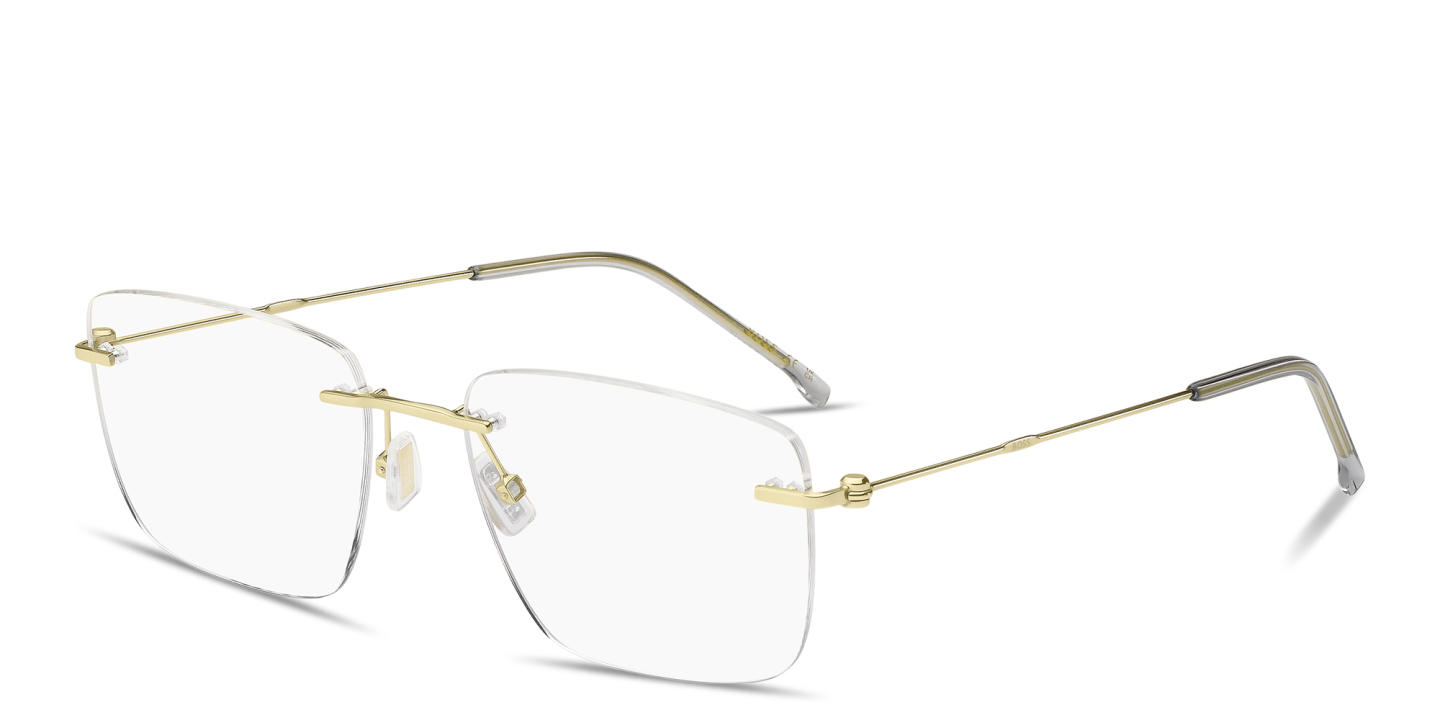 Shop Hugo Boss Logo Signature Rimless Rectangle Eyeglasses in Gold online.
