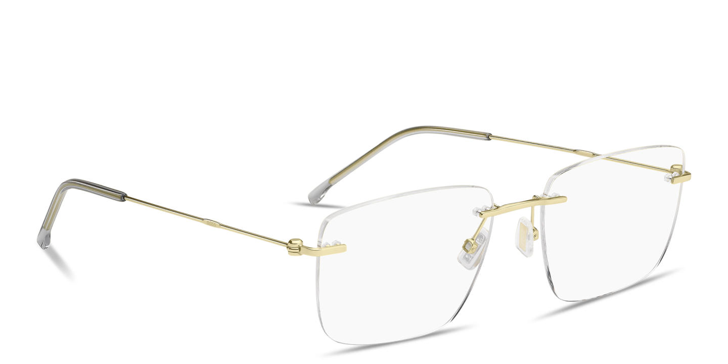 Shop Hugo Boss Logo Signature Rimless Rectangle Eyeglasses in Gold online.