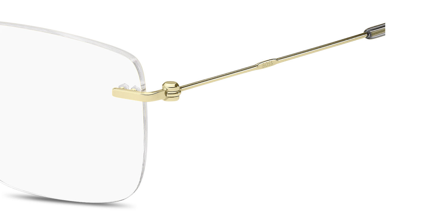 Shop Hugo Boss Logo Signature Rimless Rectangle Eyeglasses in Gold online.