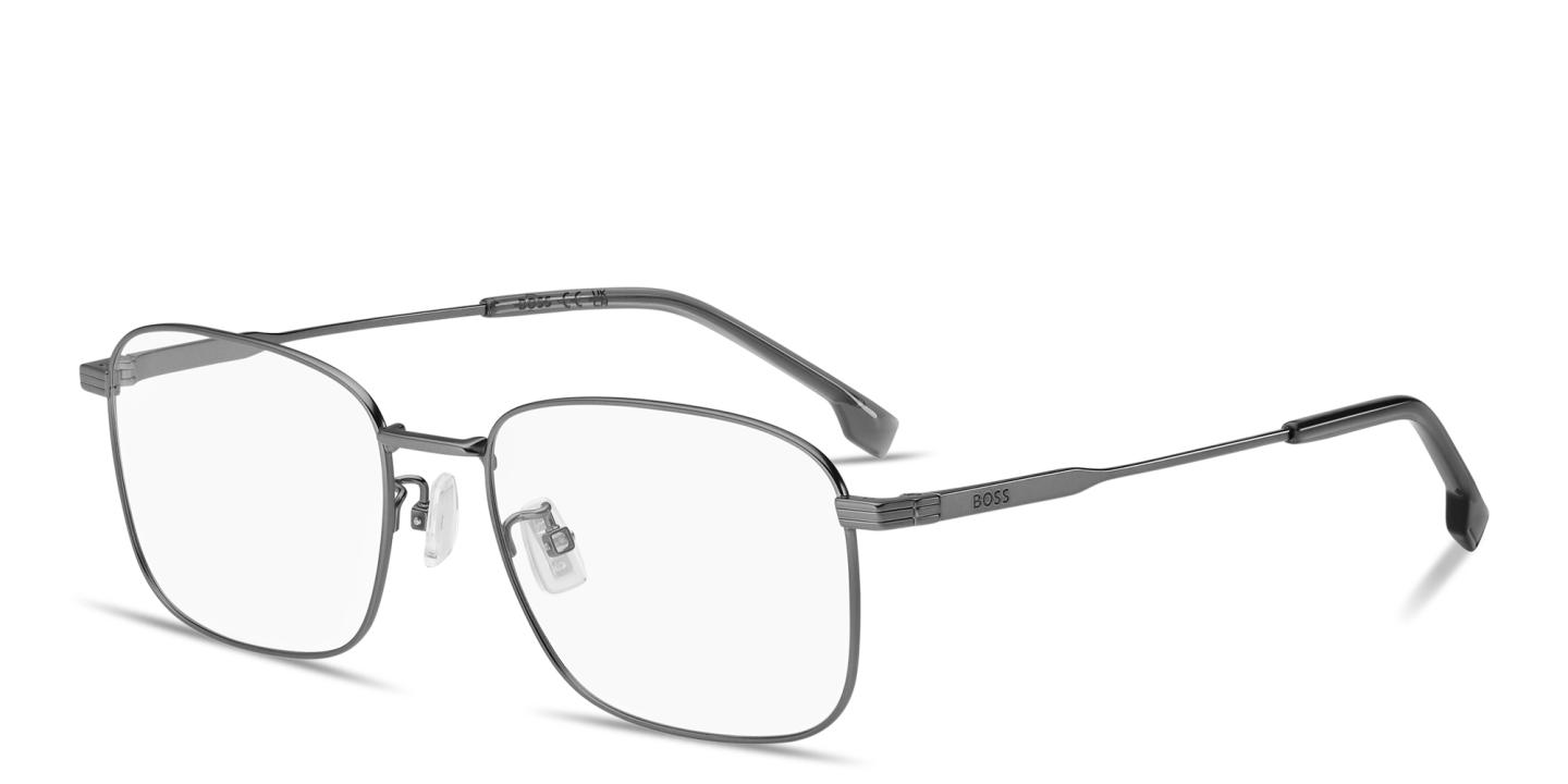 Shop Hugo Boss Engraved Logo Rectangle Eyeglasses in Dark Ruthenium online.