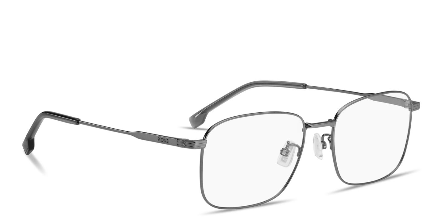 Shop Hugo Boss Engraved Logo Rectangle Eyeglasses in Dark Ruthenium online.