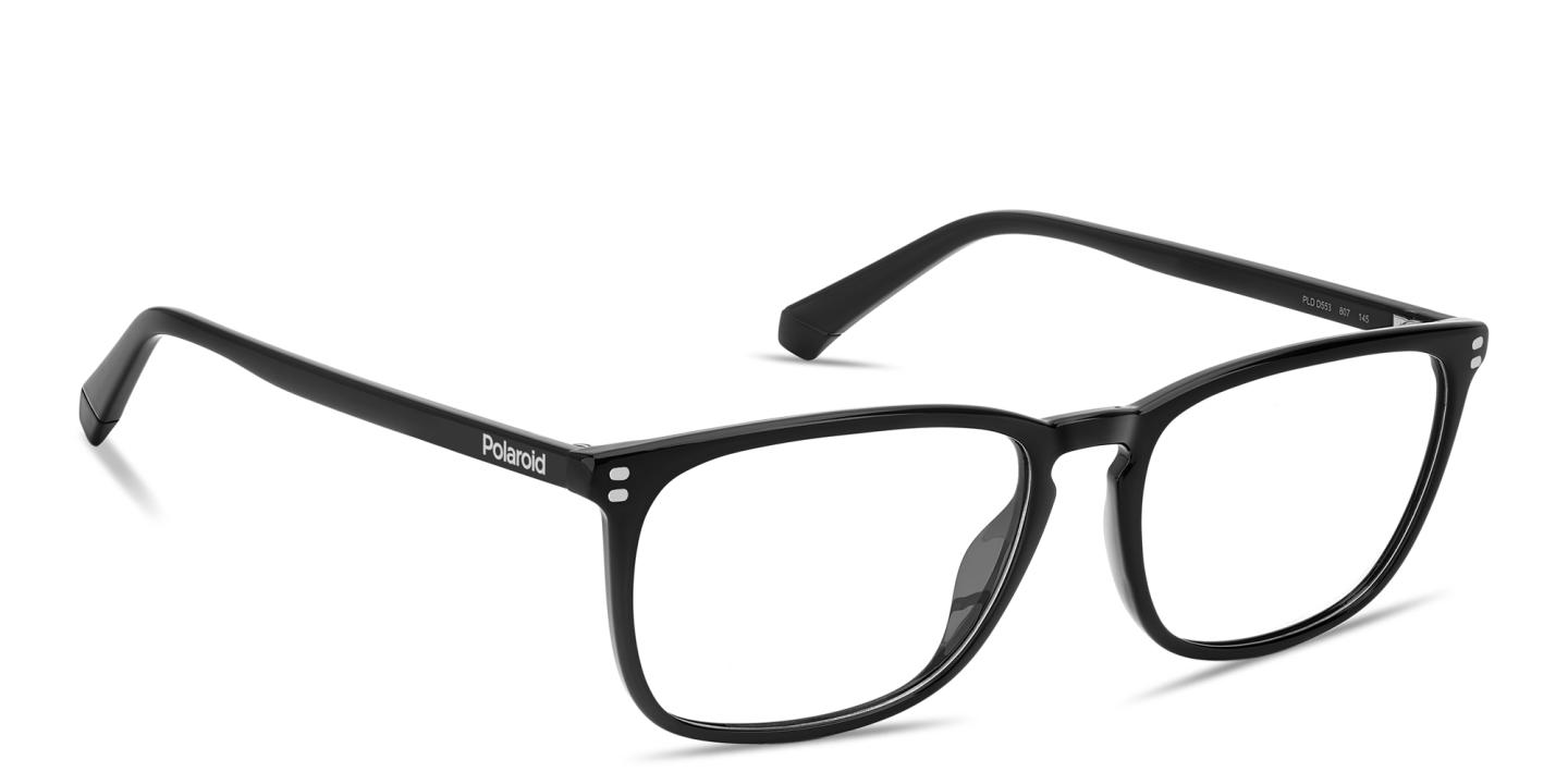 Shop Polaroid Logo Lettering Rectangle Eyeglasses in Black online.