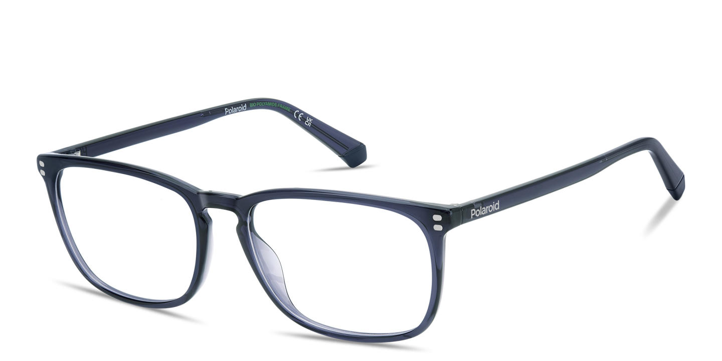 Shop Polaroid Logo Lettering Rectangle Eyeglasses in Blue online.