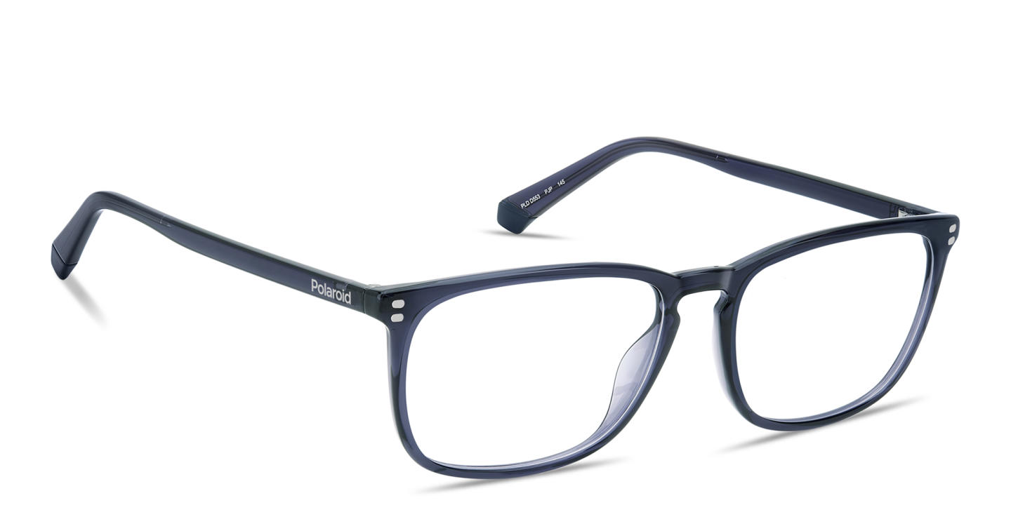 Shop Polaroid Logo Lettering Rectangle Eyeglasses in Blue online.