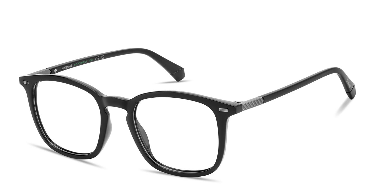 Shop Polaroid Logo Lettering Square Eyeglasses in Black online.