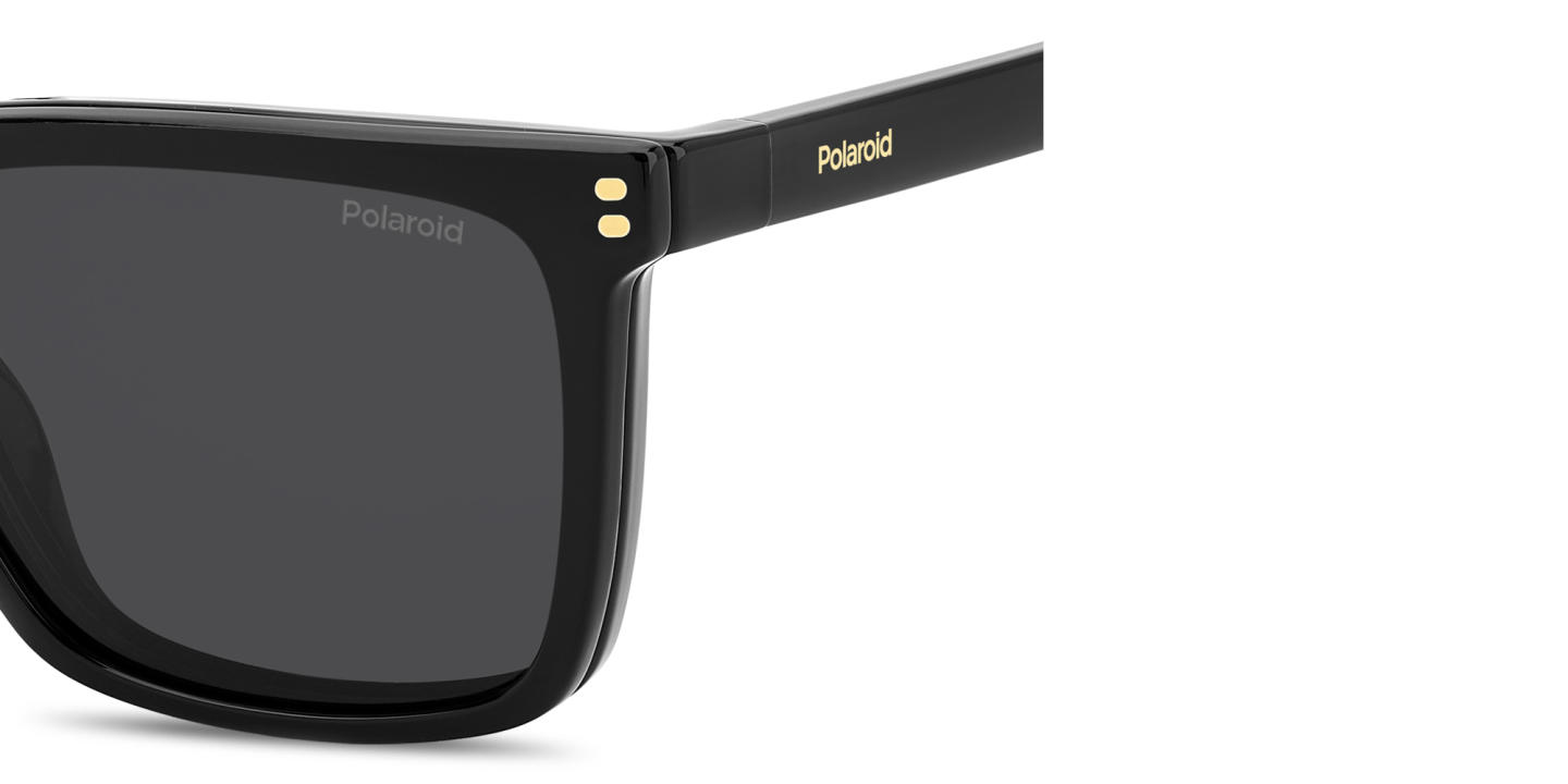 Shop Polaroid Clip-On Unisex Rectangle Eyeglasses in Black online.