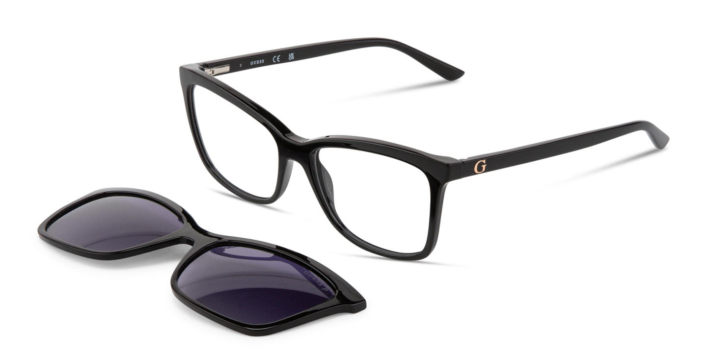 Shop Guess G Logo Clip-On Square Eyeglasses in Black online.