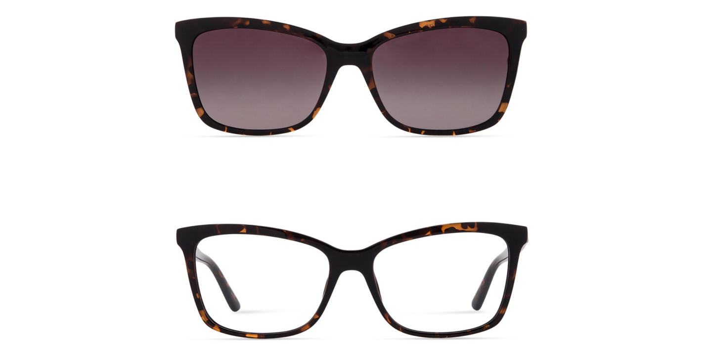 Shop Guess G Logo Clip-On Square Eyeglasses in Dark Havana online.