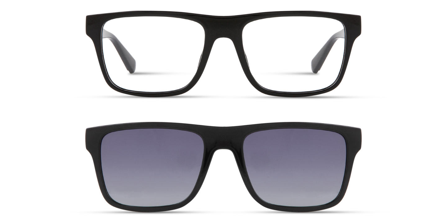 Shop Guess G Logo Clip-On Rectangle Eyeglasses in Black online.