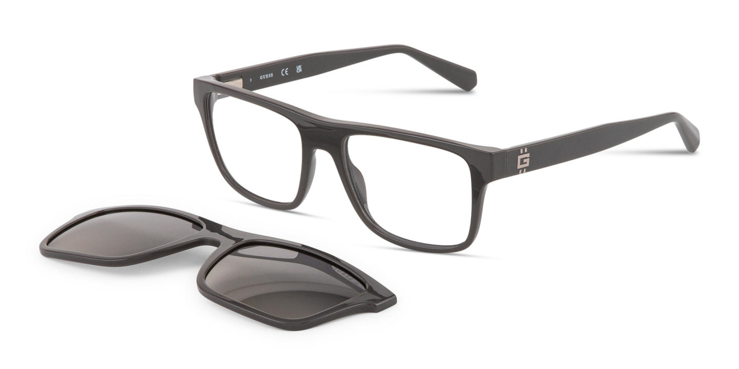 Shop Guess G Logo Clip-On Rectangle Eyeglasses in Grey online.