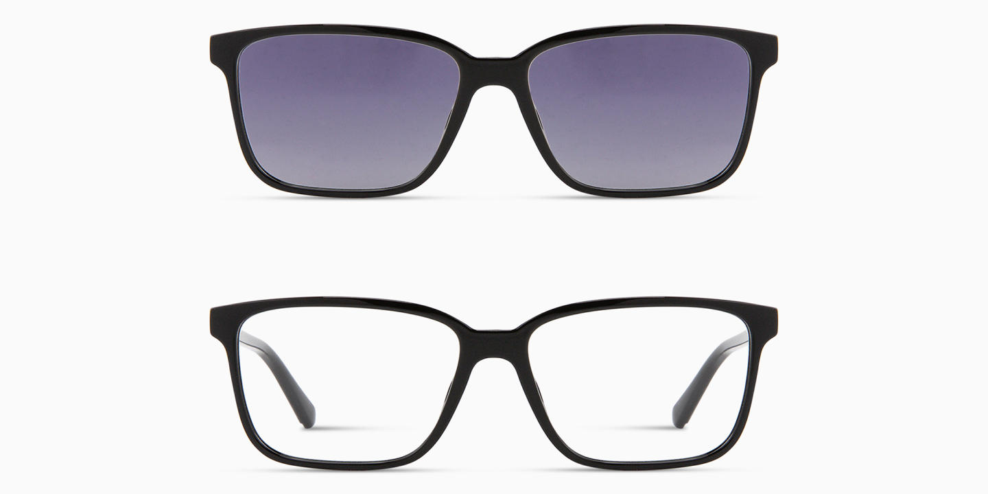 Shop Guess G Logo Clip-On Wide Rectangle Eyeglasses in Black online.