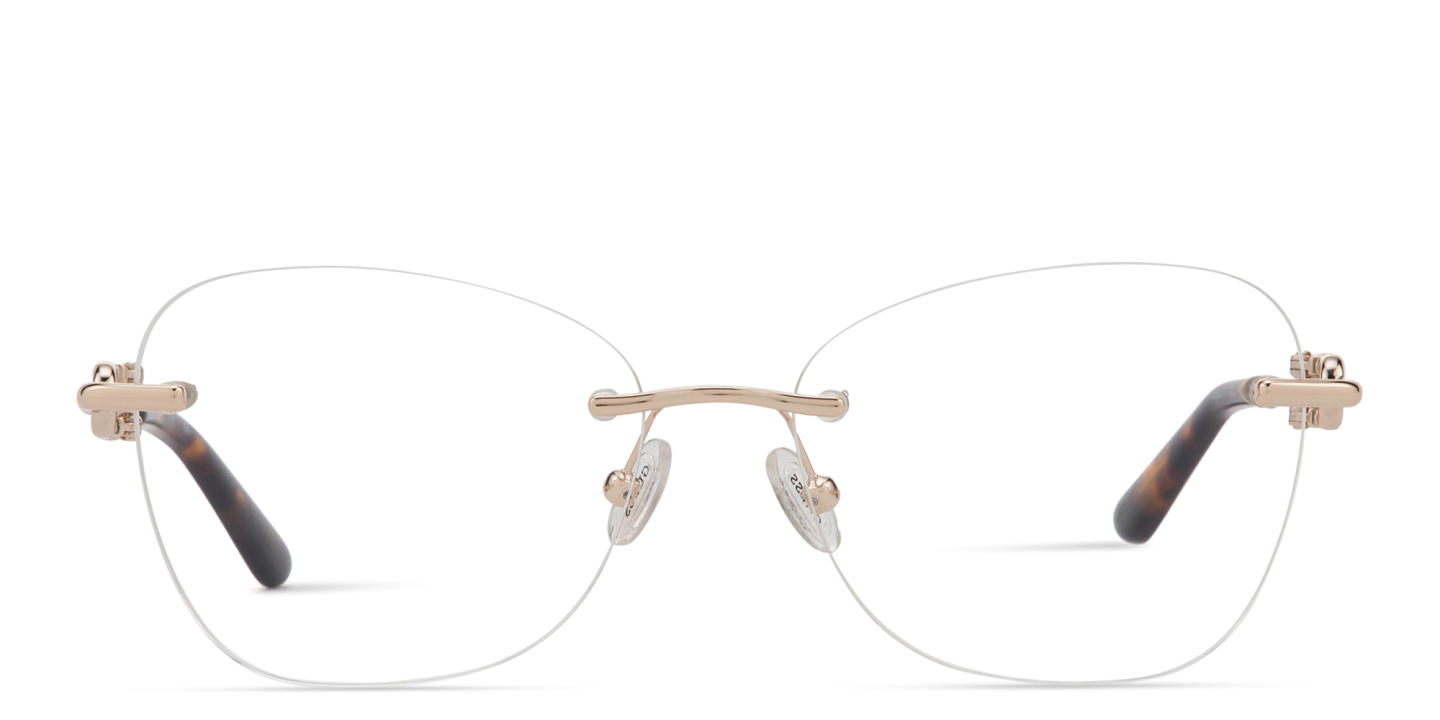 Shop Guess Engraved Logo Rimless Cat-Eye Eyeglasses in Gold online.