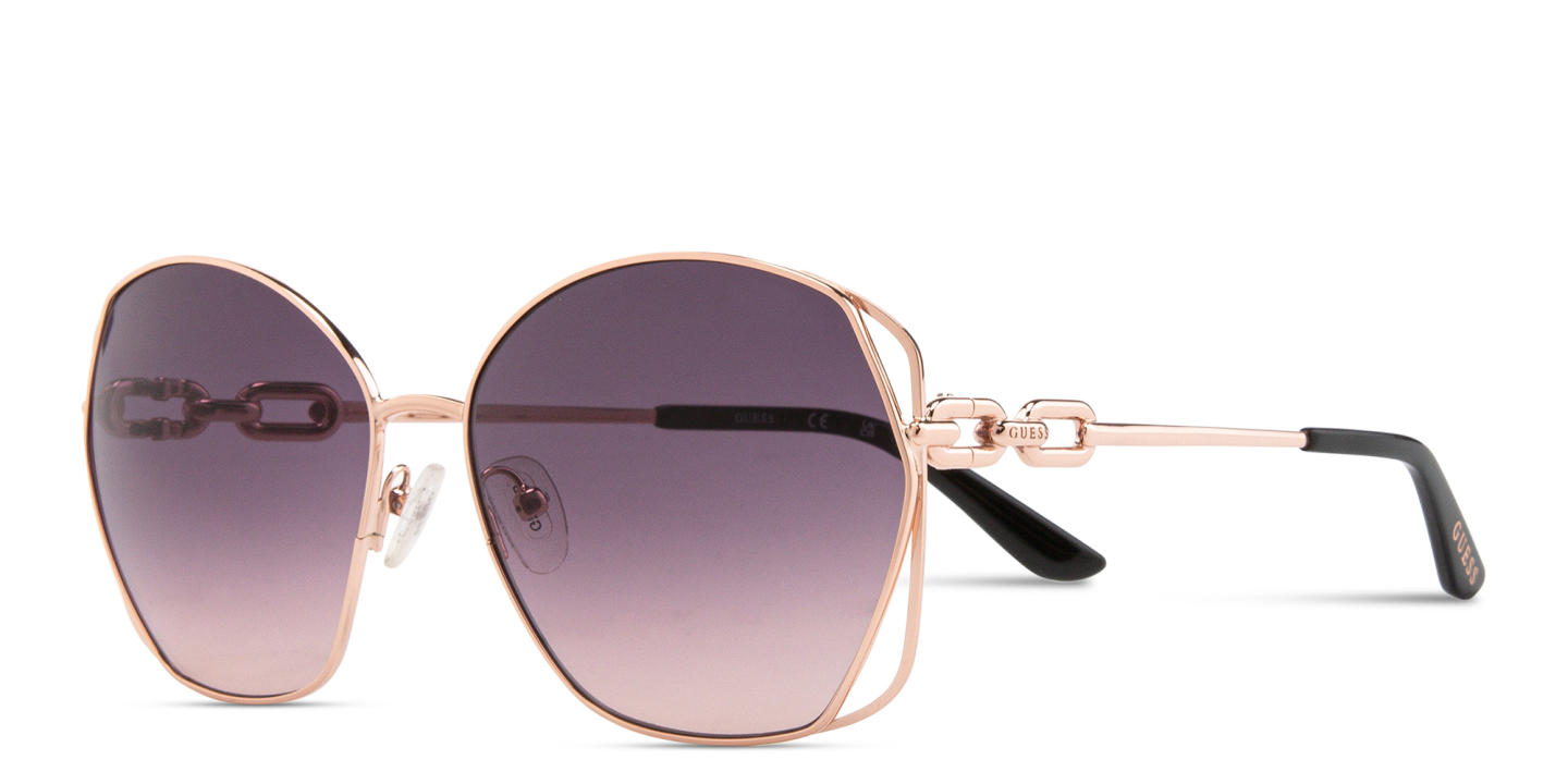 Shop Guess Chain-Embellished Oversized Irregular Sunglasses in Rose Gold online.