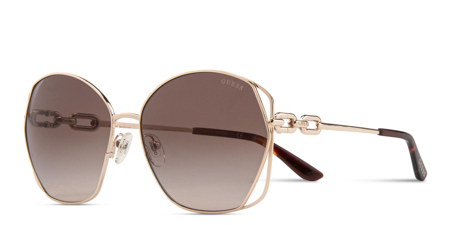 Shop Guess Chain-Embellished Oversized Irregular Sunglasses in Gold online.