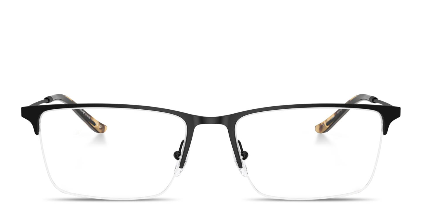 Shop Emporio Armani Eagle Logo Half-Rim Rectangle Eyeglasses in Black online.