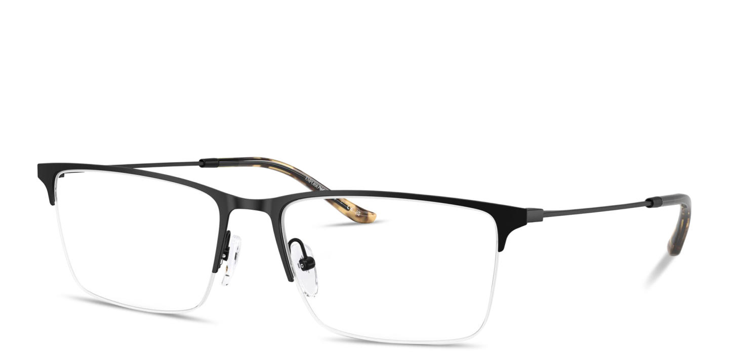 Shop Emporio Armani Eagle Logo Half-Rim Rectangle Eyeglasses in Black online.