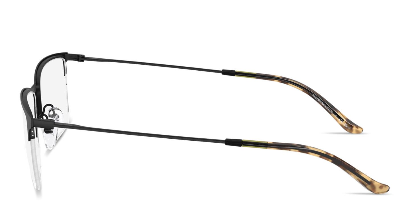 Shop Emporio Armani Eagle Logo Half-Rim Rectangle Eyeglasses in Black online.