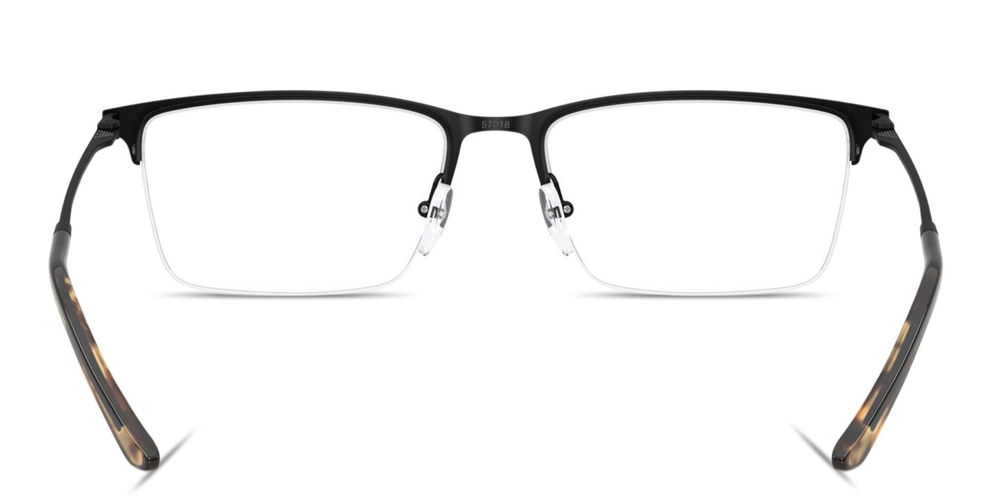 Shop Emporio Armani Eagle Logo Half-Rim Rectangle Eyeglasses in Black online.