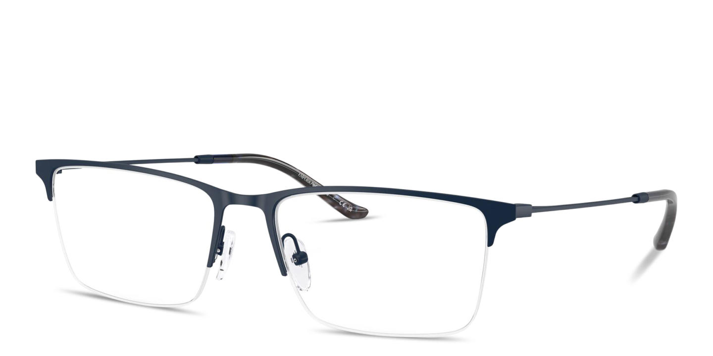 Shop Emporio Armani Eagle Logo Half-Rim Rectangle Eyeglasses in Blue online.