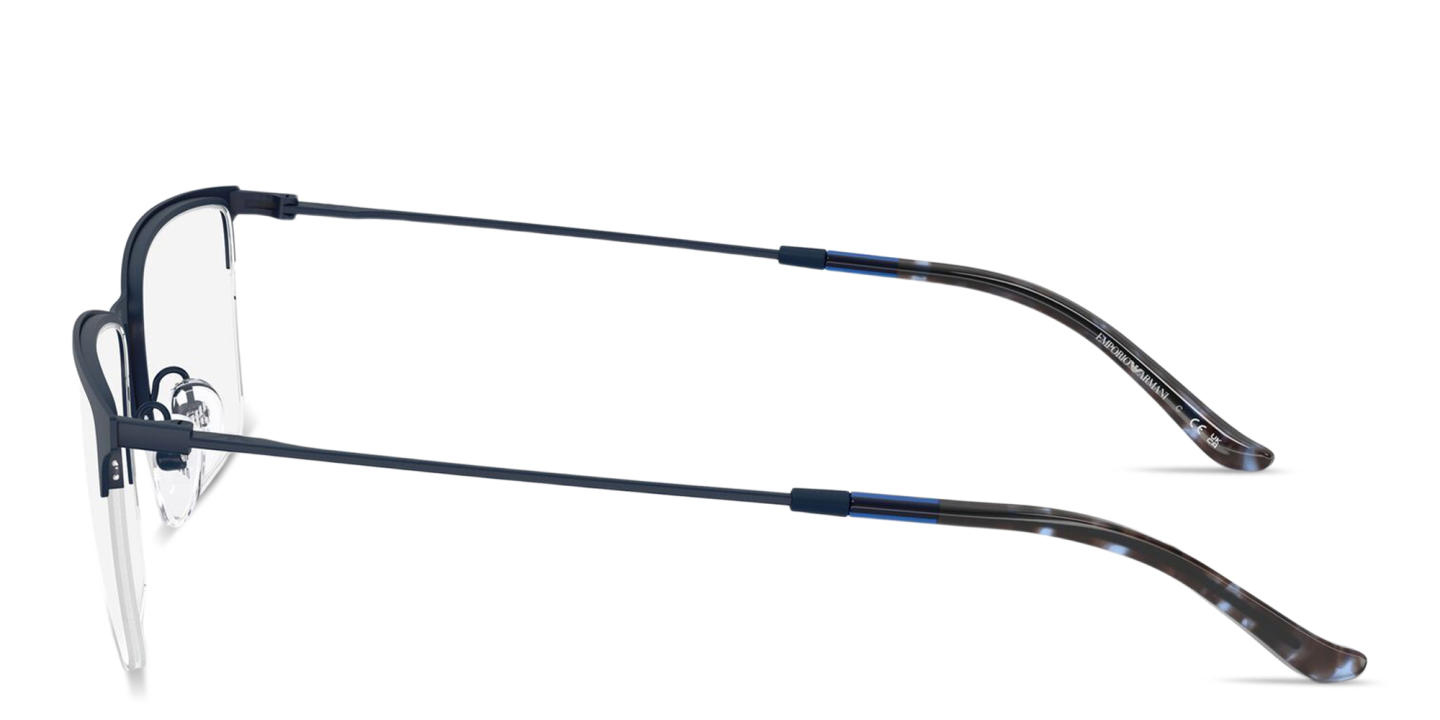 Shop Emporio Armani Eagle Logo Half-Rim Rectangle Eyeglasses in Blue online.