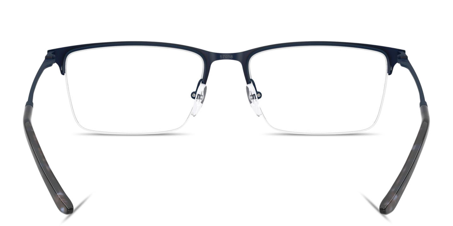 Shop Emporio Armani Eagle Logo Half-Rim Rectangle Eyeglasses in Blue online.