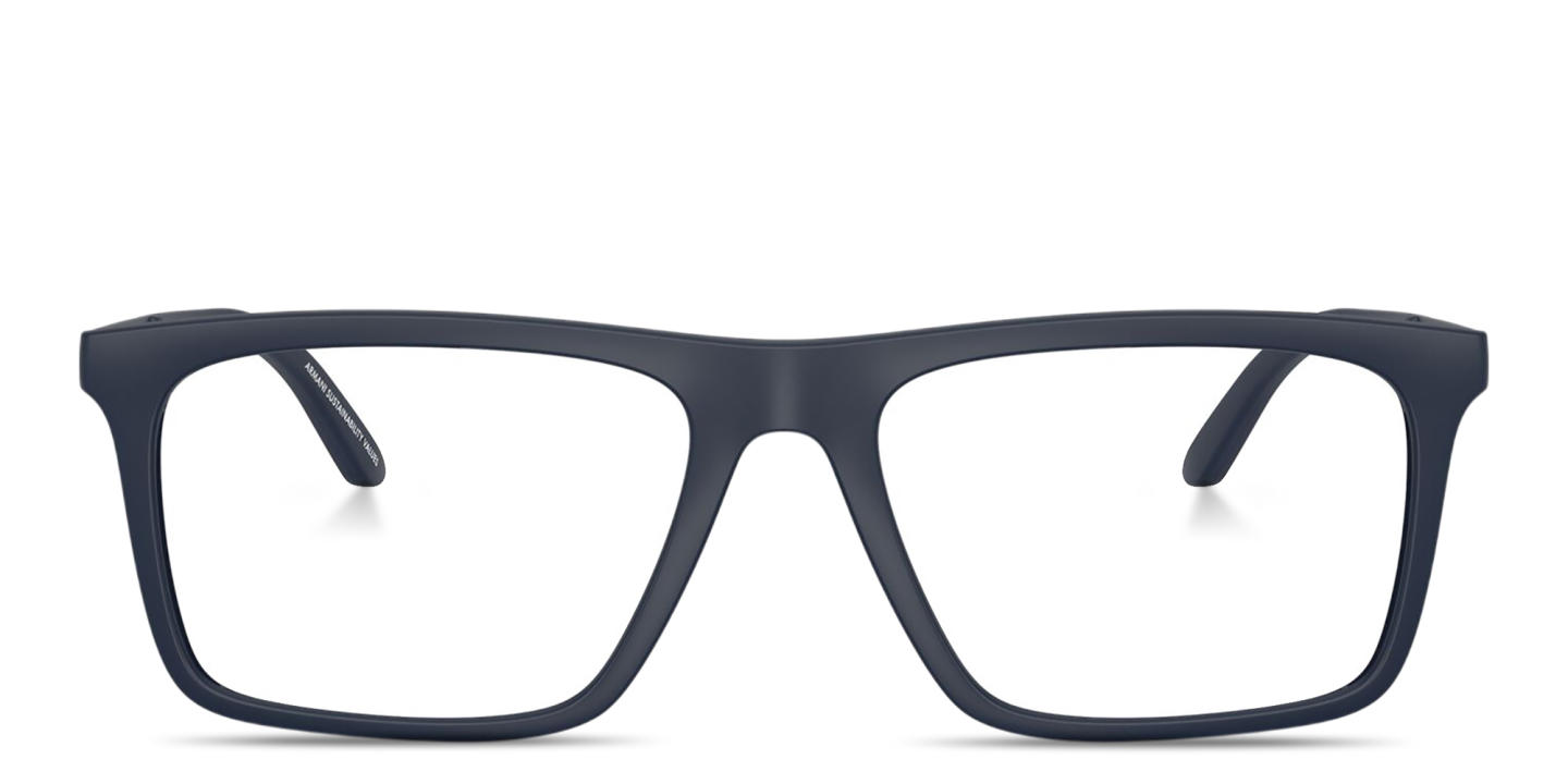 Shop Emporio Armani Eagle Logo Square Eyeglasses in Matte Blue online.