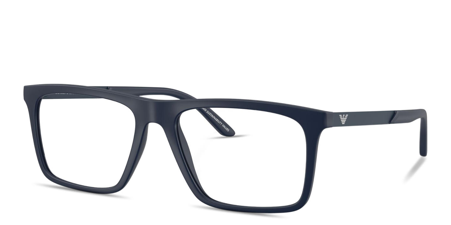 Shop Emporio Armani Eagle Logo Square Eyeglasses in Matte Blue online.