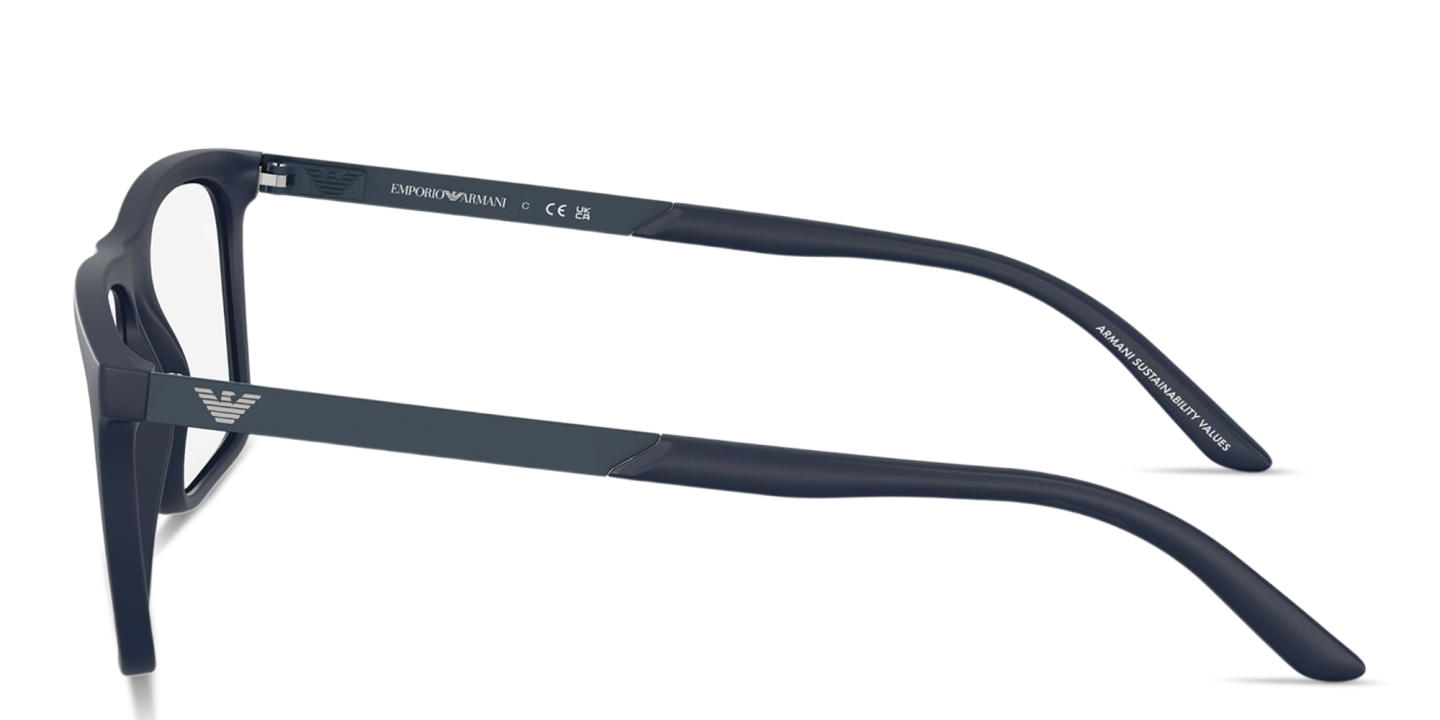 Shop Emporio Armani Eagle Logo Square Eyeglasses in Matte Blue online.