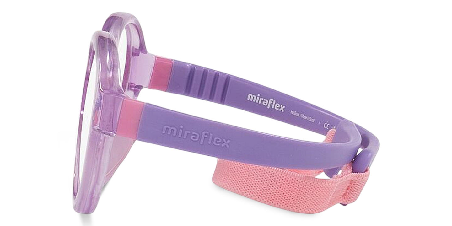 Shop Mira Flex Logo Kids Round Eyeglasses in Transparent Violet online.