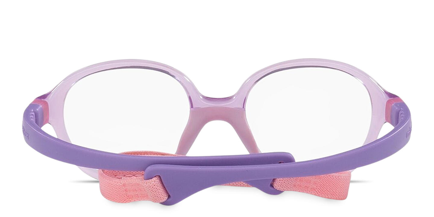 Shop Mira Flex Logo Kids Round Eyeglasses in Transparent Violet online.