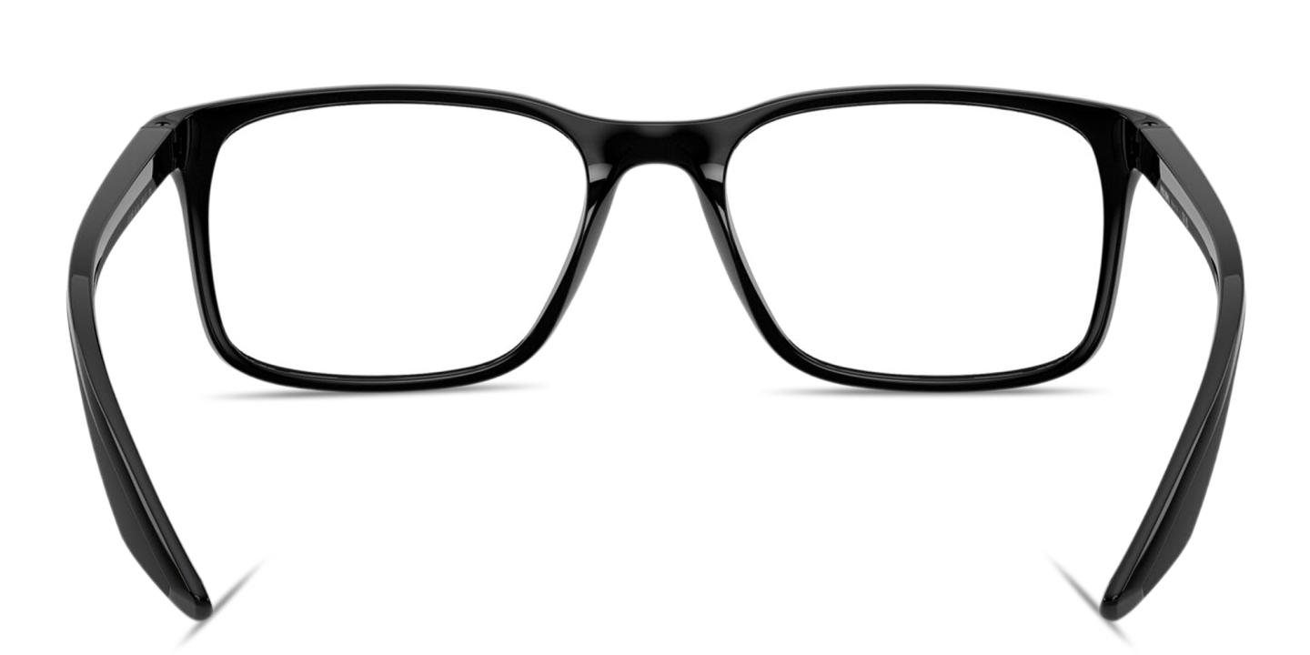 Shop Prada Linea Rossa Logo Lettering Square Eyeglasses in Black online.