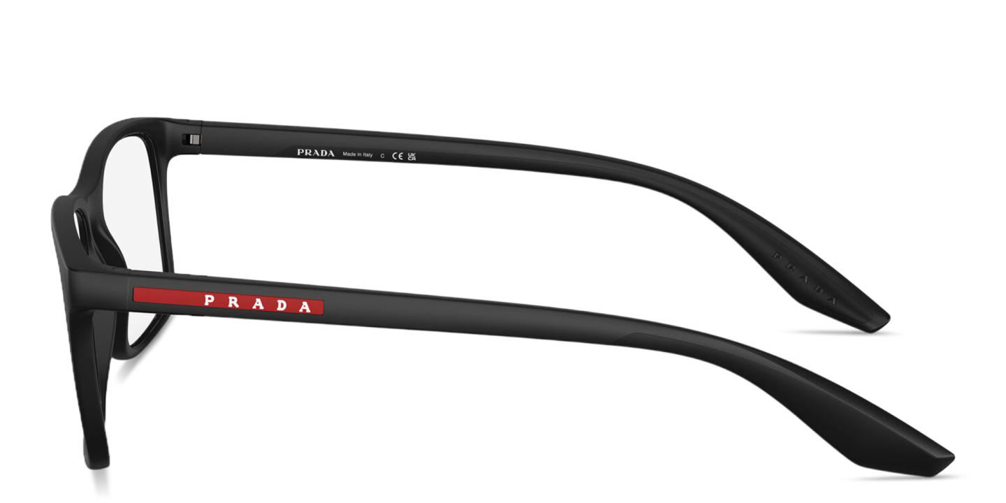 Shop Prada Linea Rossa Logo Lettering Square Eyeglasses in Shiny Black online.