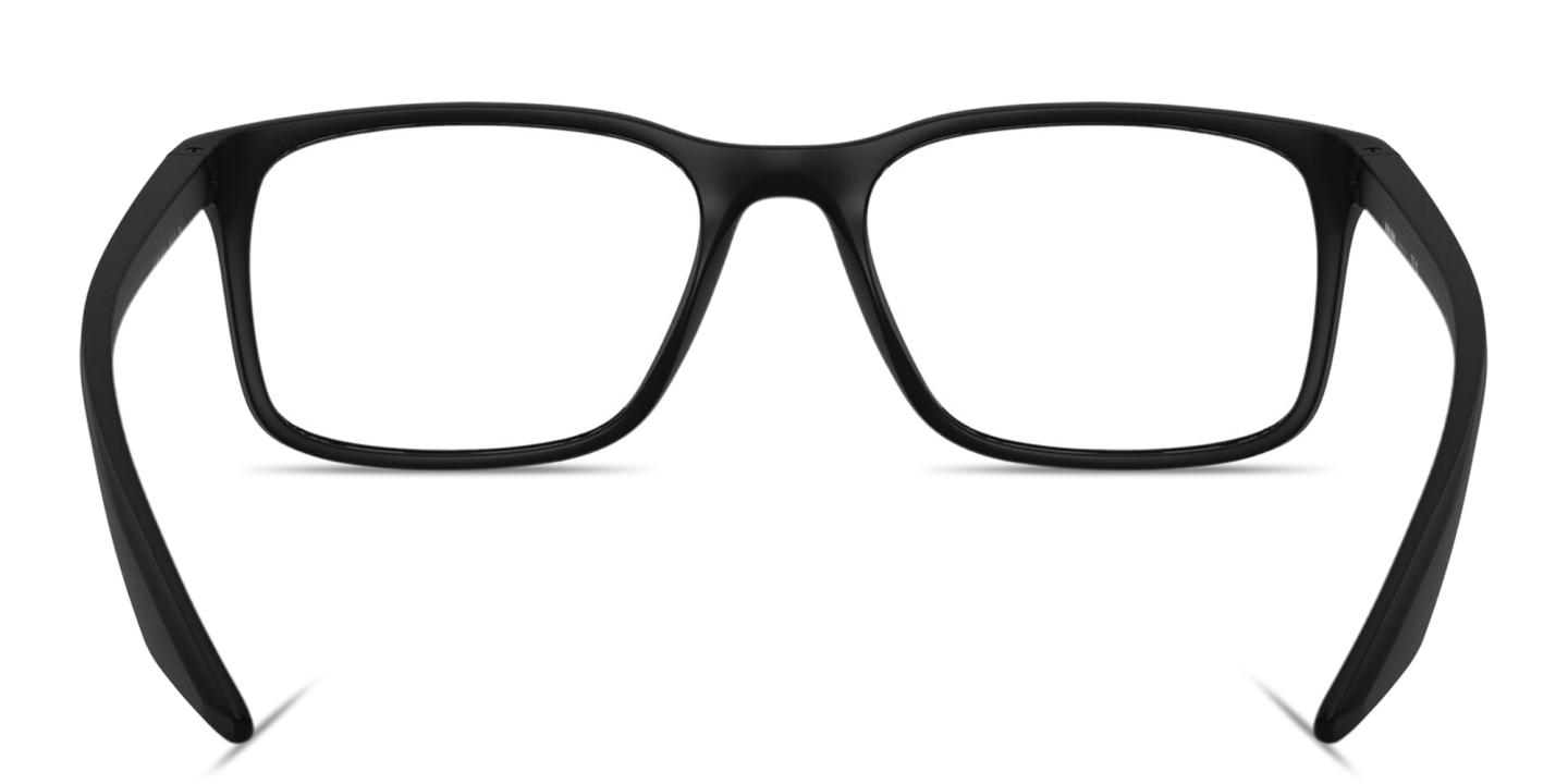 Shop Prada Linea Rossa Logo Lettering Square Eyeglasses in Shiny Black online.