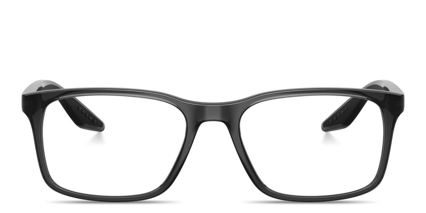 Shop Prada Linea Rossa Logo Lettering Pillow Eyeglasses in Crystal Grey online.