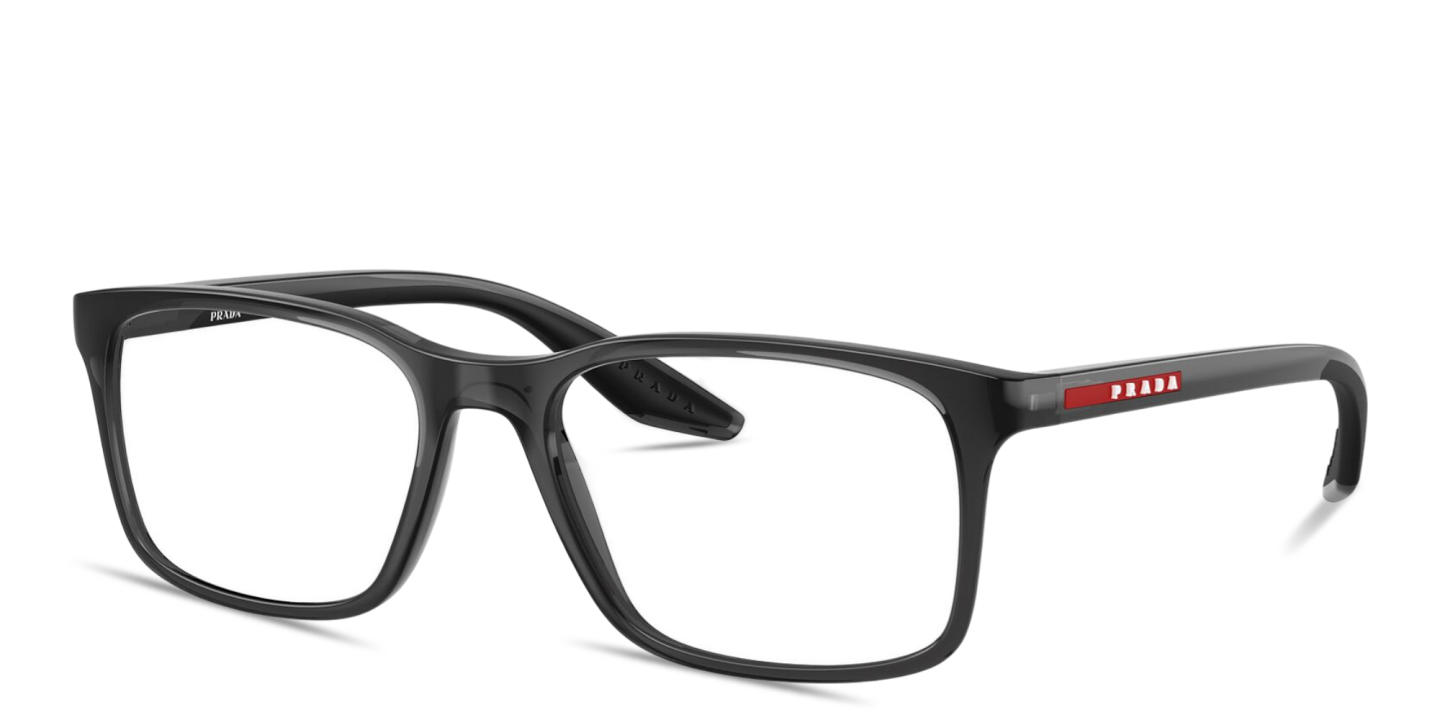 Shop Prada Linea Rossa Logo Lettering Pillow Eyeglasses in Crystal Grey online.